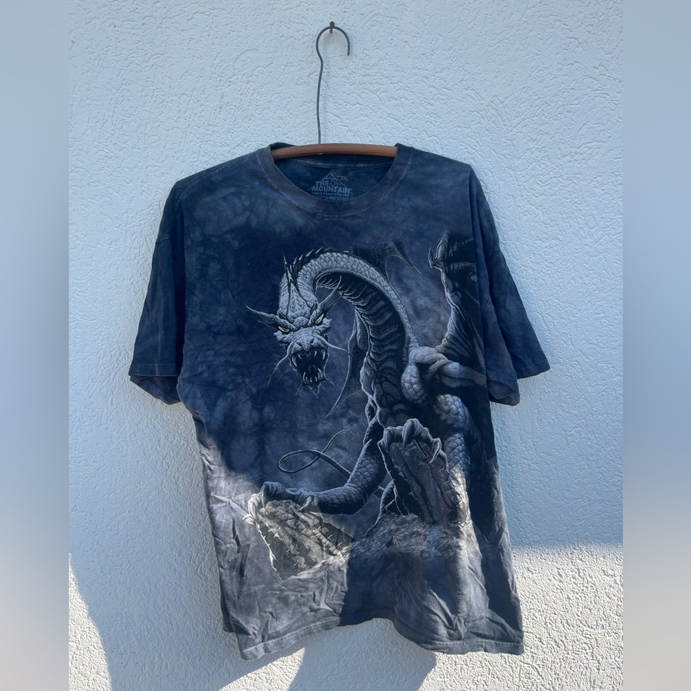 Romas Kukalis Dragon T Shirt Mens XXL dark black n gray Tye Dye 2001